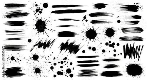 Grunge Vector Set – Black Ink Blotches, Marker Scribbles, Hand-Drawn Brush Strokes, White Background