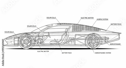Detailed Blueprint Diagram of a Sports Car.