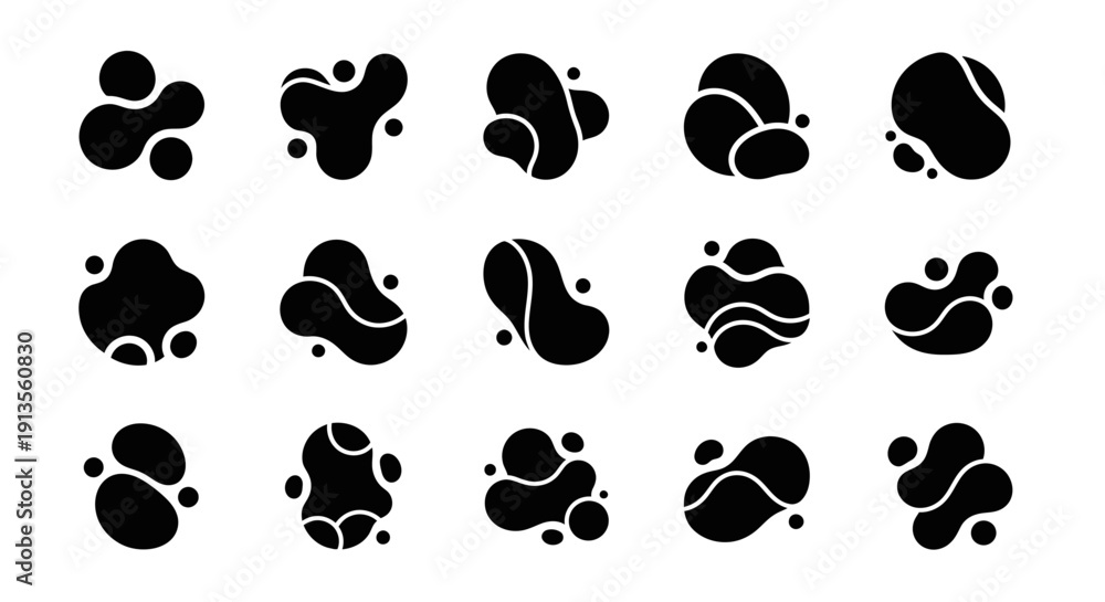 Fototapeta premium Abstract black fluid blobs vector set. Organic liquid shapes collection for modern graphic design.