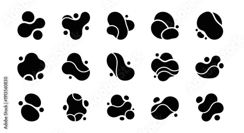 Abstract black fluid blobs vector set. Organic liquid shapes collection for modern graphic design.