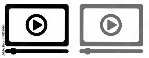 Vector illustration of video player icon set. Video player interface icon set featuring play button and progress bar in black and grey vector outline style. Play symbol icon set