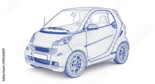 Wireframe blueprint of a small modern city car.