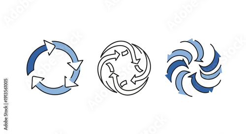Abstract circular arrow diagrams for continuous process, cycle, and workflow concepts
