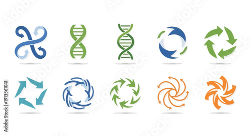Abstract symbols of rotation, recycling, DNA, and continuous processes