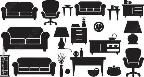 Collection of modern home furniture icons and decor objects