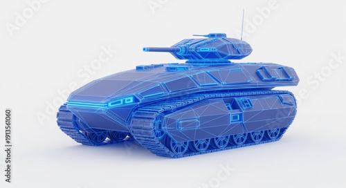 Blue futuristic tank model on white background.