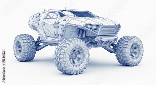 Futuristic off road vehicle with large wheels.