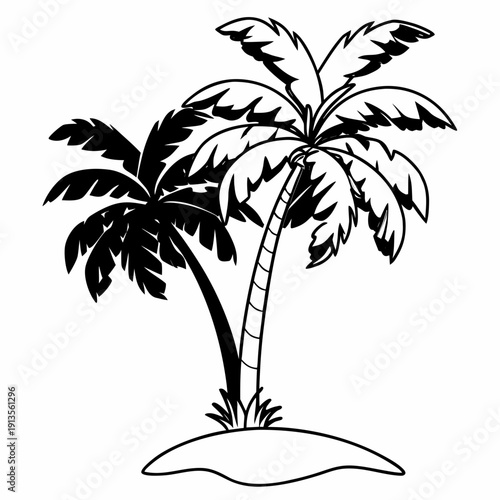 Two palm trees on a small island in a tropical paradise