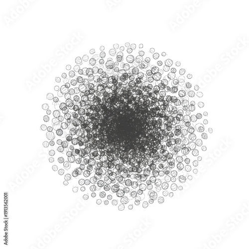 Abstract pattern of scribbled circles against black