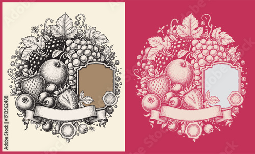 Assortment of fresh fruits vegetables and dairy products. hand drawn set