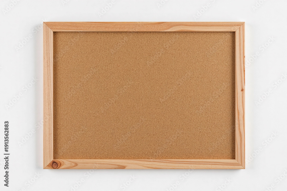 Fototapeta premium Empty Corkboard with Wooden Frame Hanging on White Wall