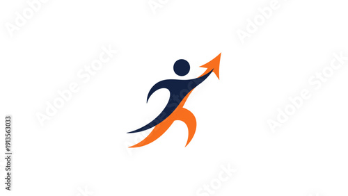 Abstract Human Figure Reaching Upward with Arrow Symbol.