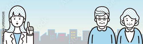 Illustration of a Doctor and Senior Couple. Image Background for Nursing Care, Community Medicine, and Life Planning