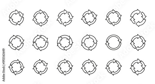 Circular arrow icons set: refresh, recycle, reload, loop, and rotation symbols collection