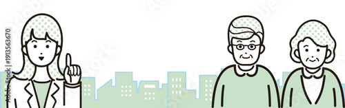 Illustration of a Doctor and Senior Couple. Image Background for Nursing Care, Community Medicine, and Life Planning