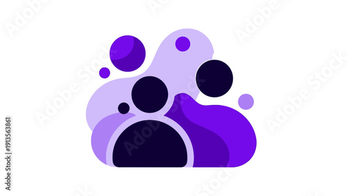 Abstract representation of people and connections in purple hues.