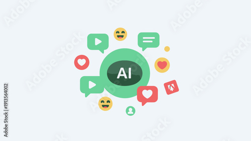 Artificial Intelligence and Social Media Engagement Icons.