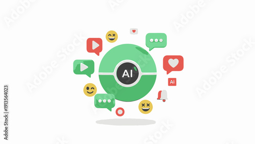 Artificial Intelligence and Social Media Interaction Icons.