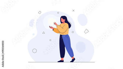 Woman Interacting with Digital Interface, Futuristic Technology Concept