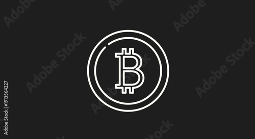 Bitcoin Cryptocurrency Digital Coin Symbol Outline Graphic.