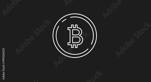 Bitcoin Cryptocurrency Digital Coin Symbol Outline Graphic.