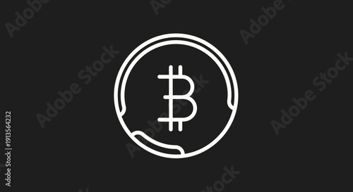 Bitcoin Cryptocurrency Digital Coin Symbol Outline Graphic.
