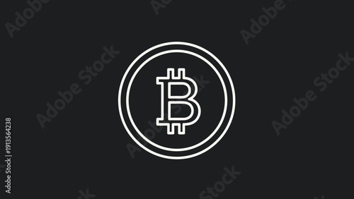 Bitcoin Cryptocurrency Digital Coin Symbol Outline Icon.