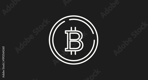 Bitcoin Cryptocurrency Digital Coin Symbol Outline Icon.