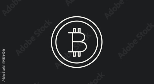 Bitcoin Cryptocurrency Digital Coin Symbol Outline Icon.