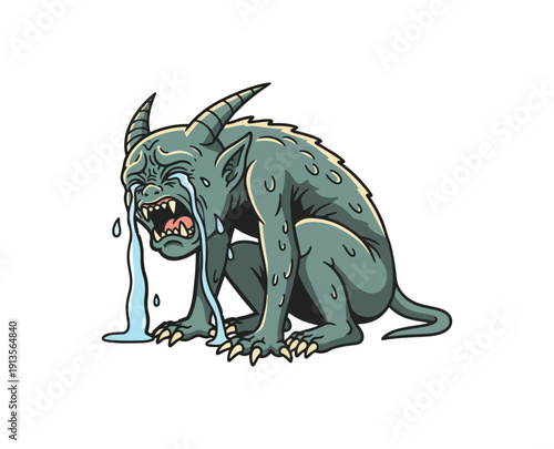 Crying demon illustration isolated on black background