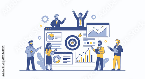 Business Team Analyzing Financial Data and Charts on a Digital Dashboard.