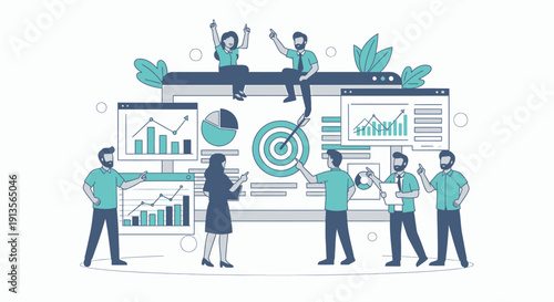 Business Team Collaborating on Digital Marketing Strategy and Data Analysis.