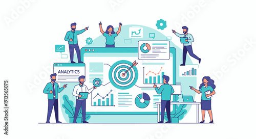 Business analytics team collaborating on data visualization and strategy.