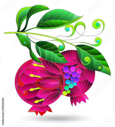 Set of stained glass illustrations with abstract garnets, isolated on a white background