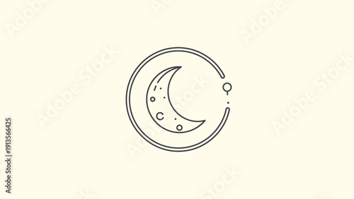 Crescent Moon Icon with Stars in Circular Frame.