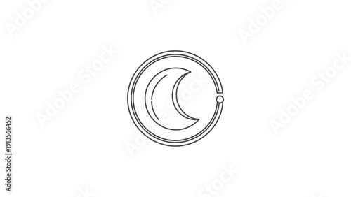 Crescent Moon Symbol Inside a Circle Outline.