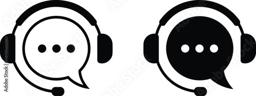 Customer support headset chat icon set, call center communication symbol, help desk operator, online service vector illustration isolated