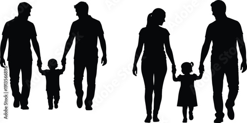 Silhouettes of diverse family units walking together