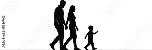 Silhouette of a happy family walking together in unity