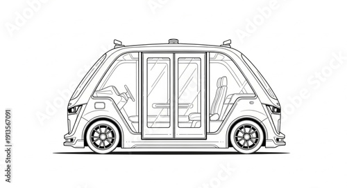 Sketch of a futuristic autonomous self-driving vehicle concept.
