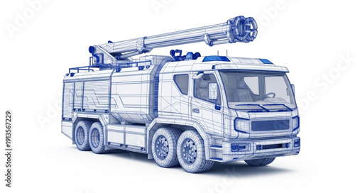 Detailed blueprint illustration of a modern fire fighting truck.