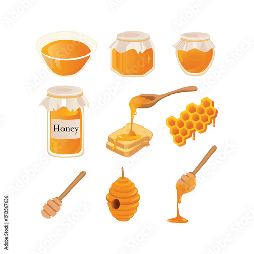 Sweet honey set elements isolated illustration on white background vol 01