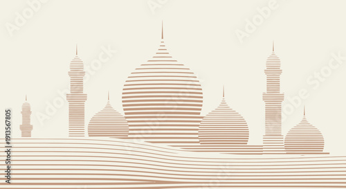 Abstract Taj Mahal Silhouette with Striped Domes and Minarets
