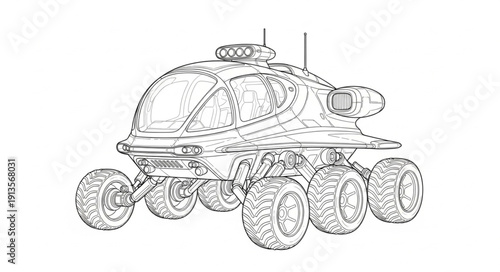Futuristic Mars Rover Vehicle Illustration Sketch.
