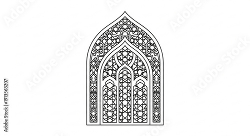 Intricate gothic architectural window design with ornate patterns and arches