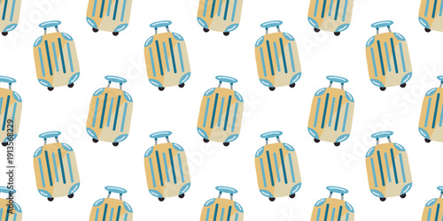 Seamless pattern with travel suitcases on white. Luggage and baggage vector background for vacation themes