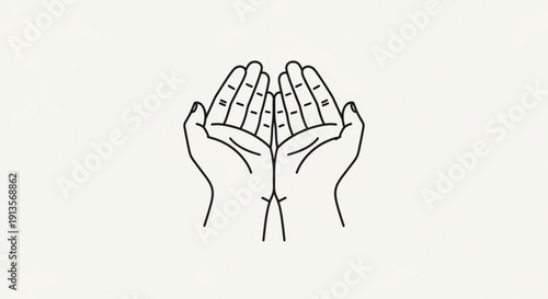 Hands cupped together in a gesture of prayer or supplication on white background