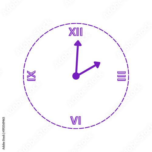 Purple clock vector with roman numbers 