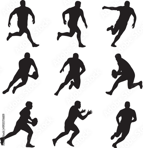 American football players running with ball silhouettes