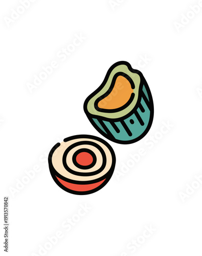 Abstract illustration of sushi pieces isolated on black background